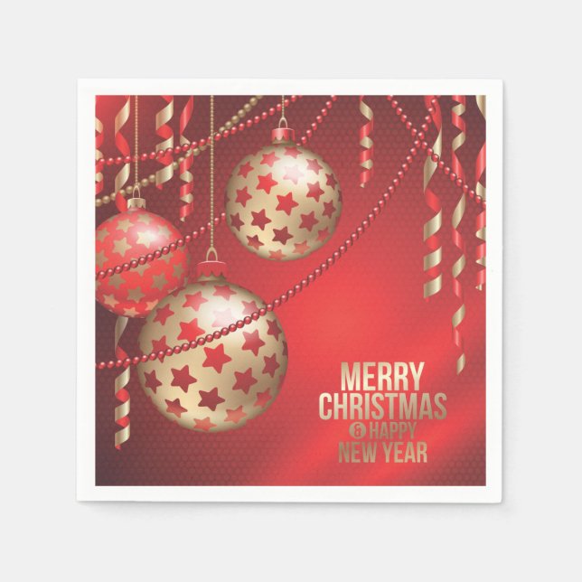 Beautiful Red and Golden Christmas Balls Napkin (Front)