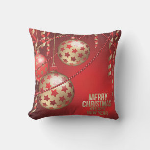 Beautiful Red and Golden Christmas Balls Square Cushion