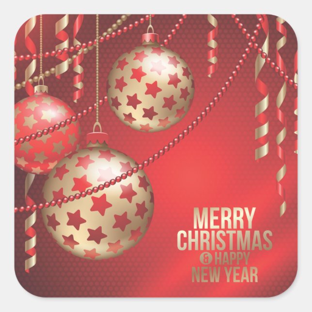 Beautiful Red and Golden Christmas Balls Square Square Sticker (Front)