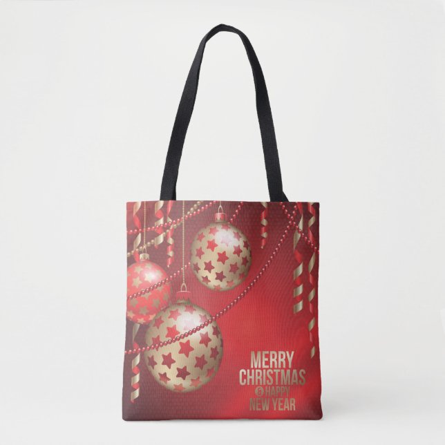 Beautiful Red and Golden Christmas Balls Tote Bag (Front)