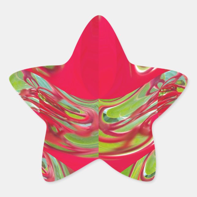 Beautiful Red and Green Texture Colour Abstract Ar Star Sticker (Front)