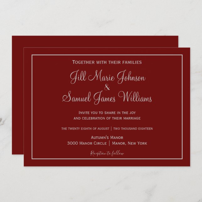 Beautiful Red and Grey Wedding Invitation (Front/Back)