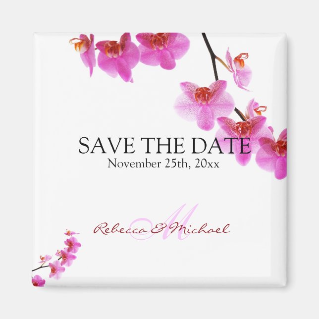 Beautiful Red and Hot Pink Orchids Save the Date Magnet (Front)