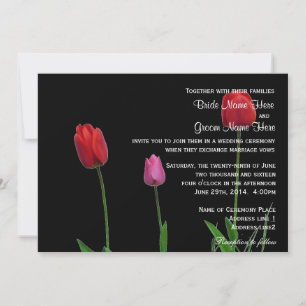 Beautiful red and purple tulip flowers wedding invitation