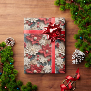 Beautiful Red and White 3D Poinsettias Wrapping Paper