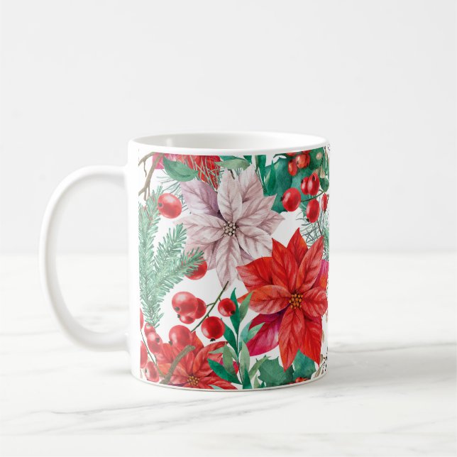Beautiful red and white Christmas poinsettia Coffee Mug (Left)