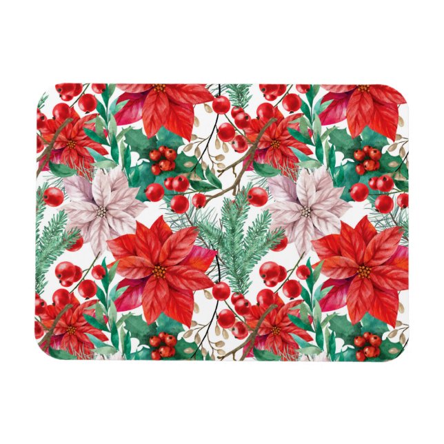 Beautiful red and white Christmas poinsettia Magnet (Horizontal)
