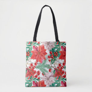 Beautiful red and white Christmas poinsettia Tote Bag