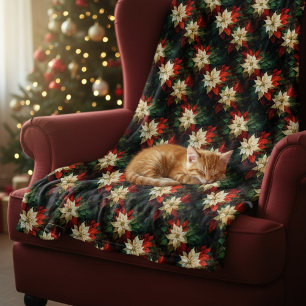 Beautiful Red and White Poinsettias Fleece Blanket