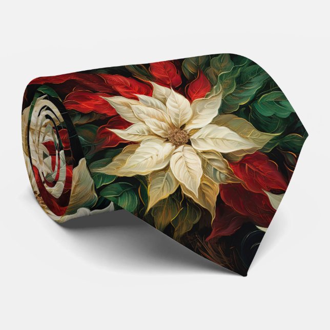 Beautiful Red and White Poinsettias Tie (Rolled)