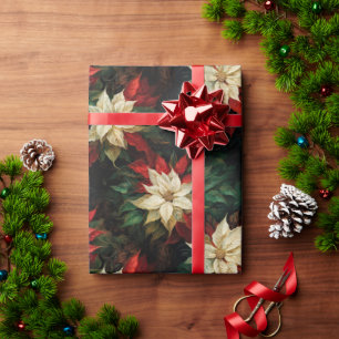 Beautiful Red and White Poinsettias Wrapping Paper