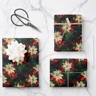 Beautiful Red and White Poinsettias Wrapping Paper Sheet