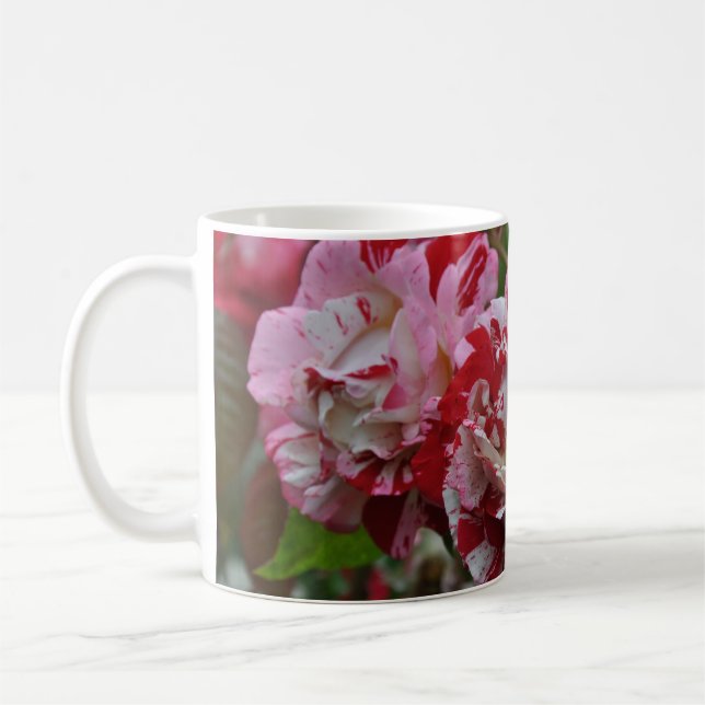 Beautiful red and white ripple roses coffee mug (Left)
