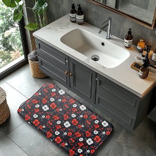 Beautiful Red and White Roses Black Background Bath Mat