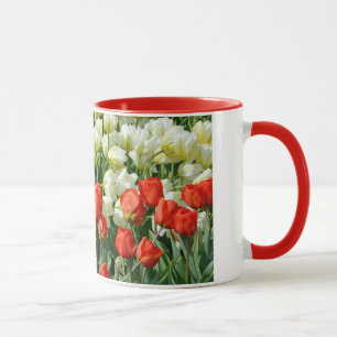 Beautiful red and white tulip coffee mug