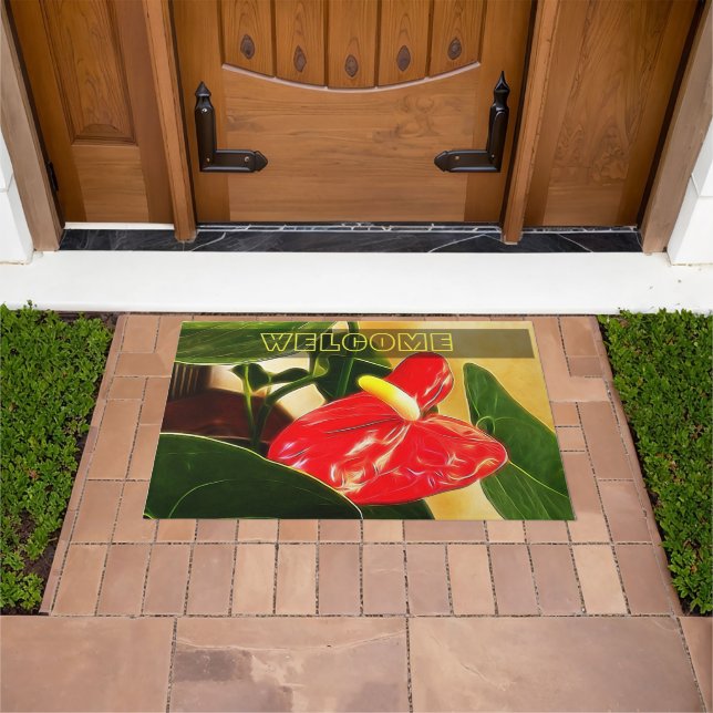 Beautiful Red Anthurium Tropical Flower Photograph Doormat (Outdoor)