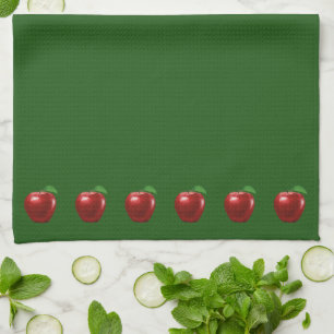 Beautiful Red Apples on Green Kitchen Towel