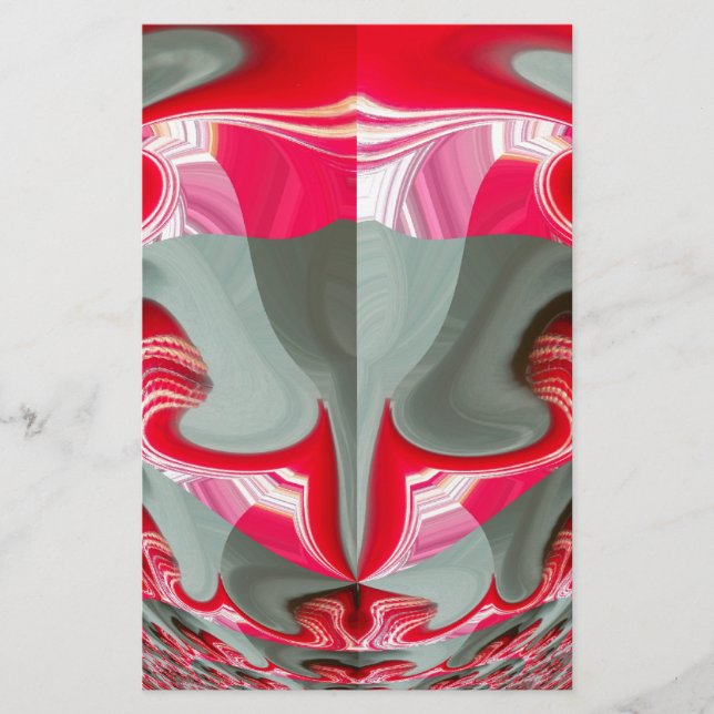 beautiful Red ash grey geometric motif ART design Stationery (Front)