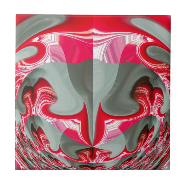 Beautiful Red ash grey geometric motif ART design Tile (Front)