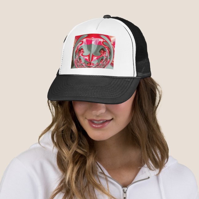 Beautiful Red ash grey geometric motif ART design Trucker Hat (In Situ)