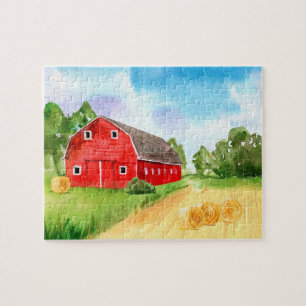 Beautiful red barn at the farm  jigsaw puzzle