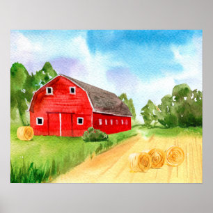Beautiful red barn at the farm   poster