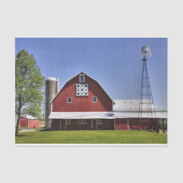 Beautiful Red Barn with Silo and Windmill Tissue Paper (Front)