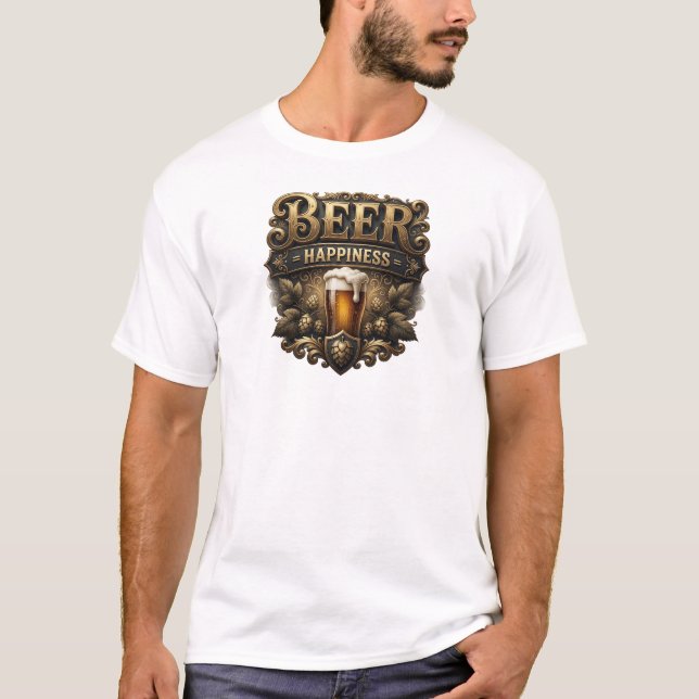 Beautiful Red BEER HAPPINESS Custom Tee (Front)