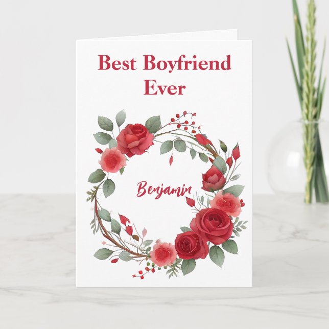 Beautiful Red Best Boyfriend Ever Valentine Holiday Card (Front)