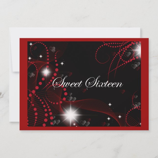 Beautiful, Red Black,Sweet Sixteen Invitation (Front)