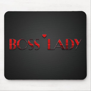 Beautiful Red Boss Lady Text with Carbon Mouse Mat