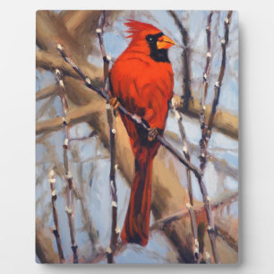 Beautiful Red Cardinal Bird in Bare Tree Plaque