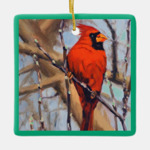 Beautiful Red Cardinal Bird In Tree Ceramic Ornament