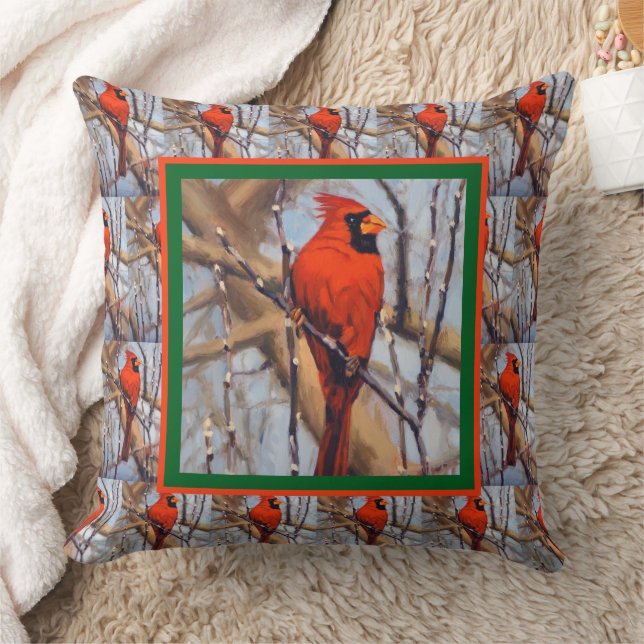 Beautiful Red Cardinal Bird in Winter Cushion (Blanket)