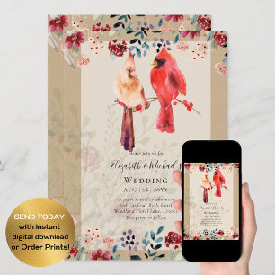 Beautiful RED CARDINAL Birds Wedding Invitation