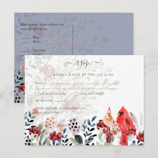 Beautiful RED CARDINAL Birds Wedding Postcard (Front/Back)