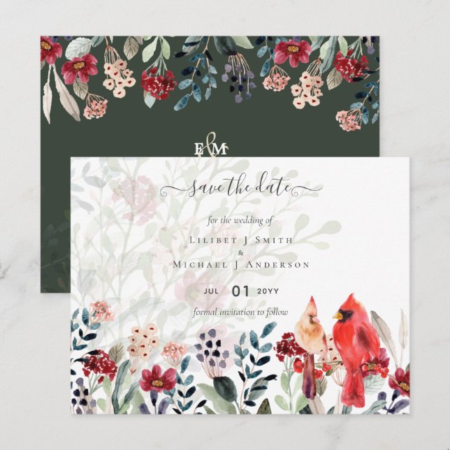 Beautiful RED CARDINAL Birds Wedding Postcard (Front/Back)