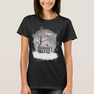 Beautiful Red Cardinal Birds Winter Scene  T-Shirt