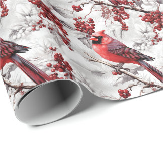 Beautiful Red Cardinal on Snowy Branch Winter Wrapping Paper