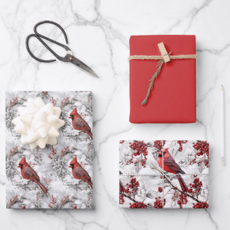 Beautiful Red Cardinal on Snowy Branch Winter Wrapping Paper Sheet