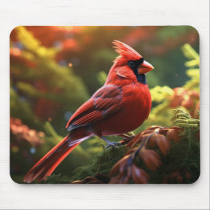 Beautiful Red Cardinal Perched on a Tree Branch Mouse Mat