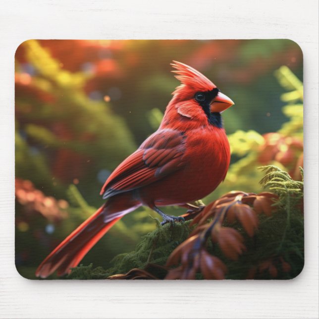 Beautiful Red Cardinal Perched on a Tree Branch Mouse Mat (Front)