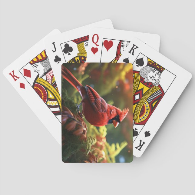 Beautiful Red Cardinal Perched on a Tree Branch Playing Cards (Back)