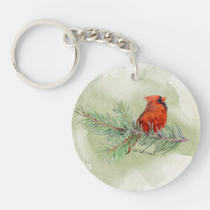 Beautiful Red Cardinal Rustic Watercolor  Key Ring