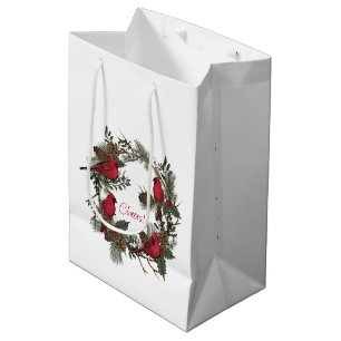 Beautiful Red Cardinals In A Christmas Wreath Medium Gift Bag