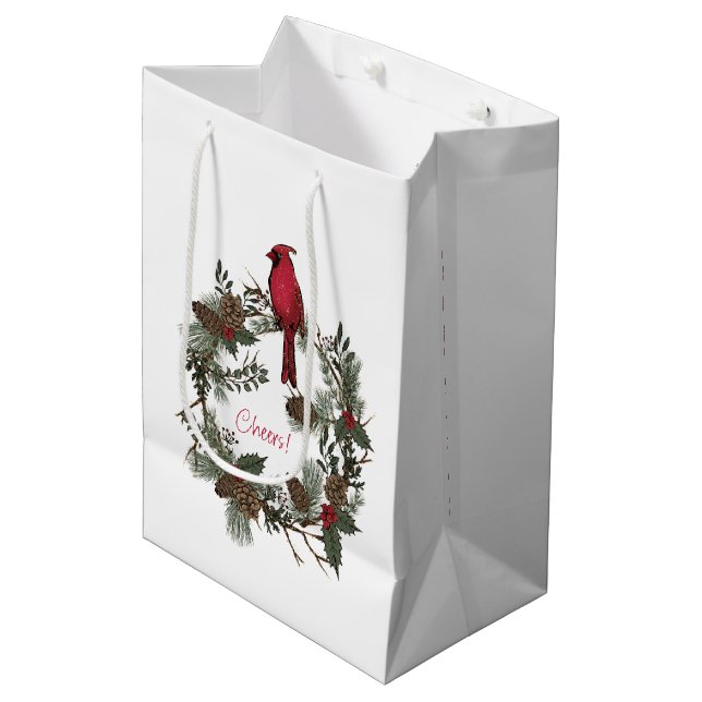 Beautiful Red Cardinals In A Christmas Wreath  Medium Gift Bag (Front Angled)