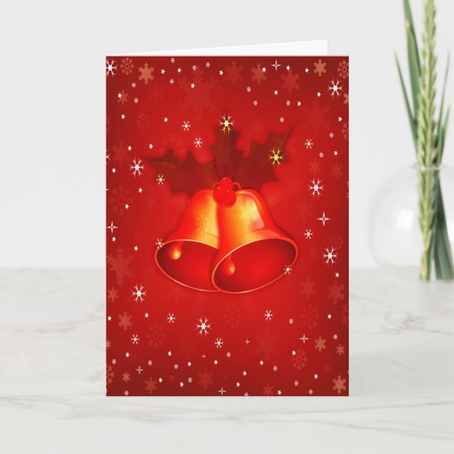 Beautiful Red Christmas Bells Elegant Christmas Holiday Card (Front)