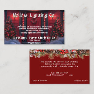 Beautiful Red  Christmas Door Lights Pine Trees Business Card