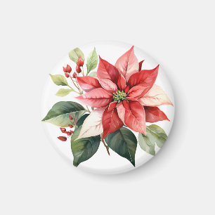 Beautiful Red Christmas Poinsettia Magnet
