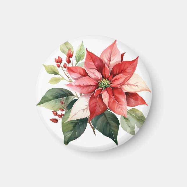 Beautiful Red Christmas Poinsettia Magnet (Front)